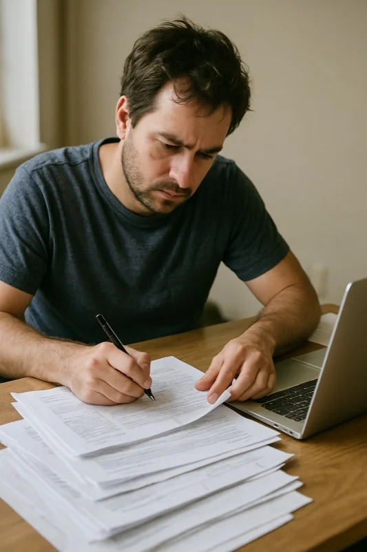 Mann arbeitet an Nebenkostenabrechnung